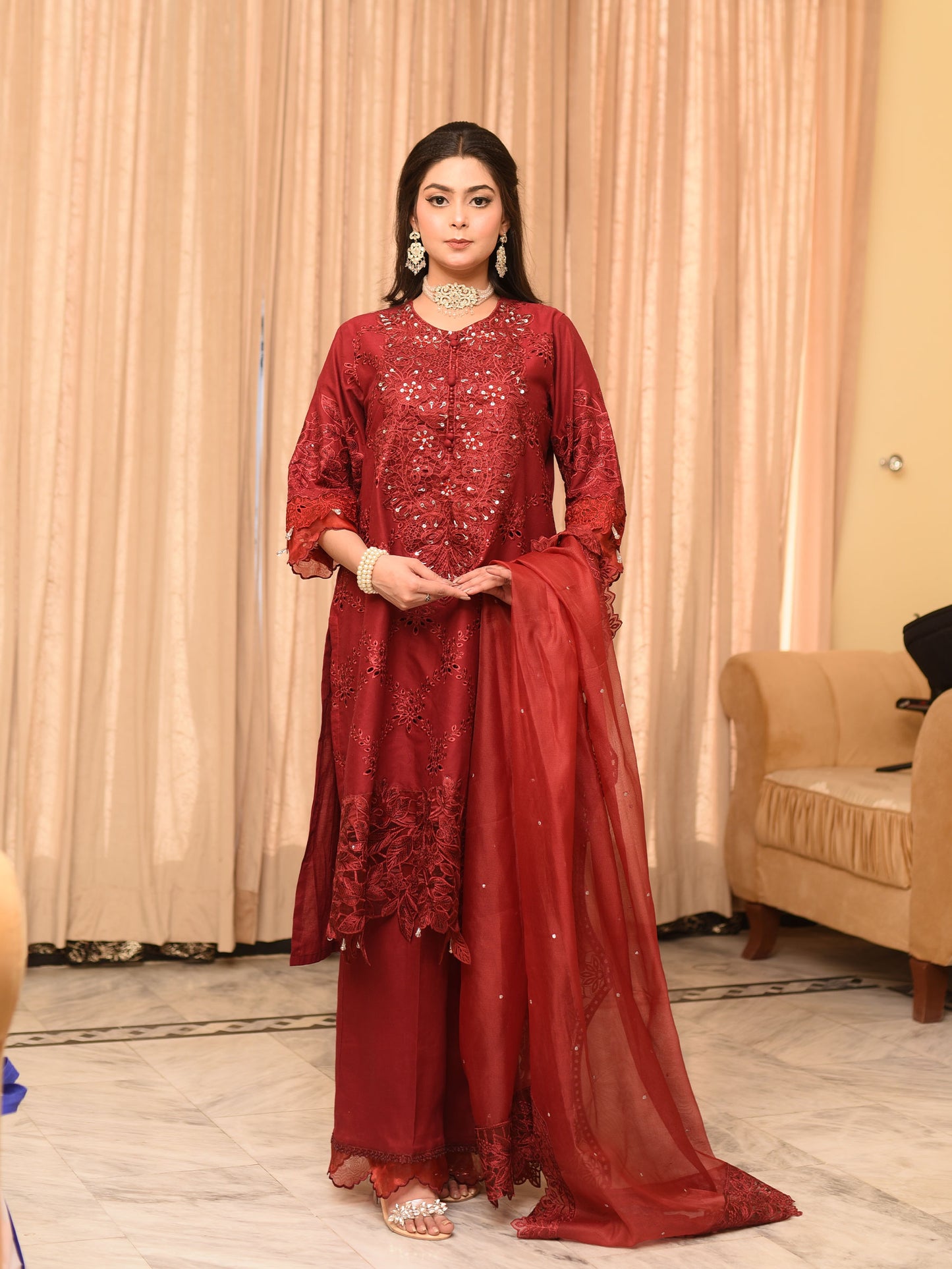 Zark-001 - 3Pc Chikankari Lawn