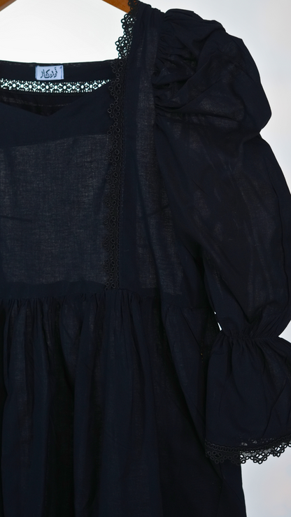 Siyah Flare Frock: Black Casual Frock for Women | Ready to Wear Cotton Dress