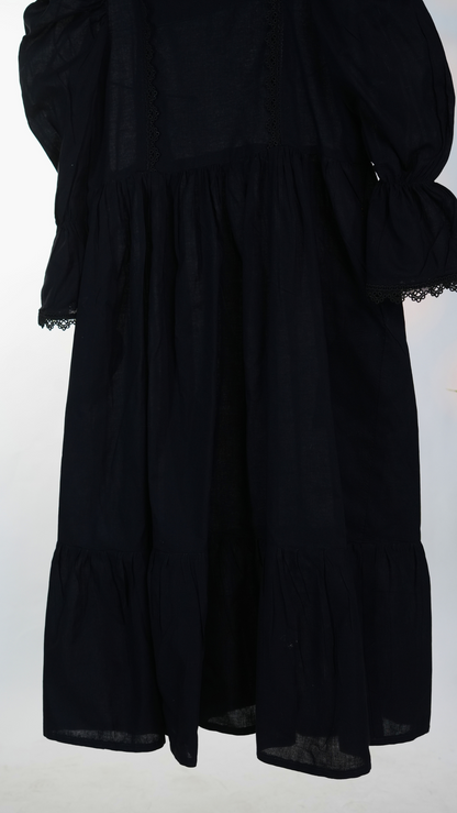 Siyah Flare Frock: Black Casual Frock for Women | Ready to Wear Cotton Dress