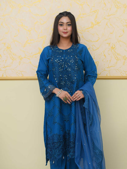 Zark-001 - 3Pc Chikankari Lawn