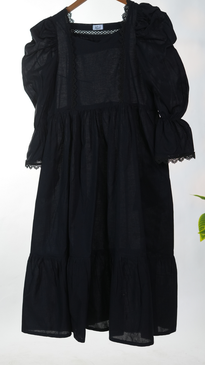 Siyah Flare Frock: Black Casual Frock for Women | Ready to Wear Cotton Dress
